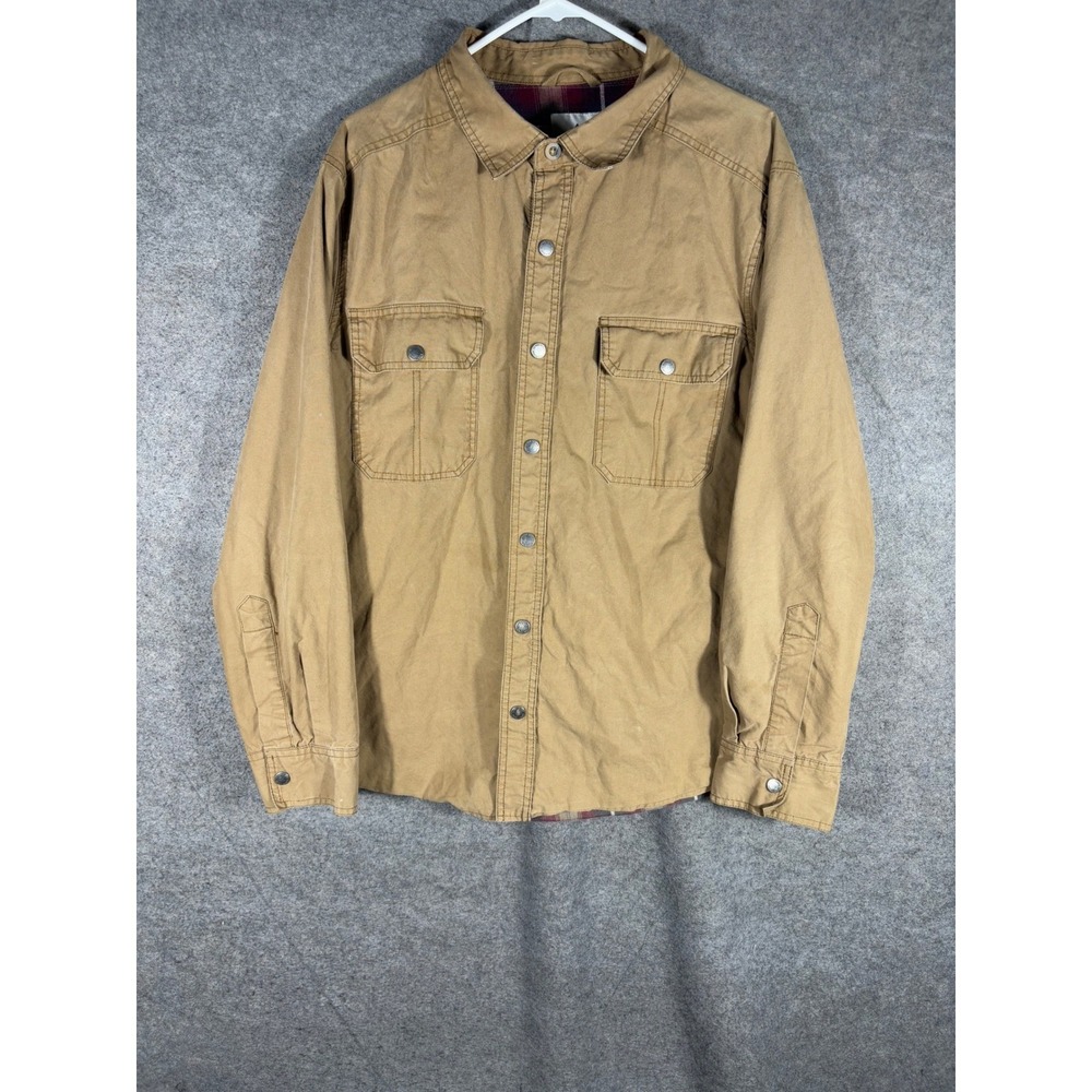 Alpine Design Mens Tan Canvas Flannel Lined Snap Front Shirt Jacket Large - Picture 2 of 12